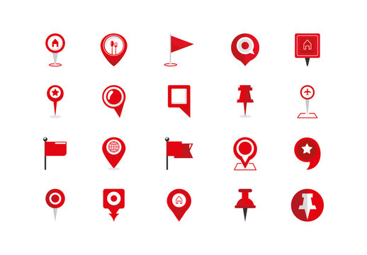 Red Pin Map Marker Navigation Icons Set