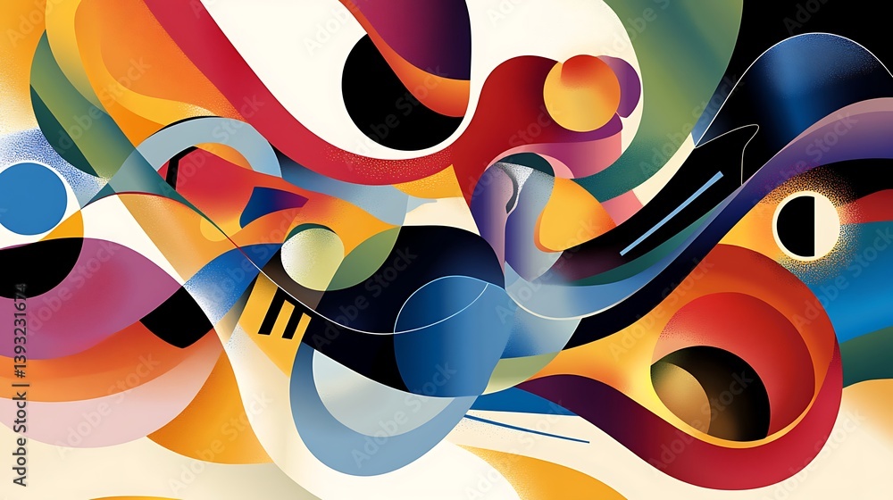 Poster abstract harmony: a vibrant cascade of colors and forms dance across the canvas, evoking a sense of 