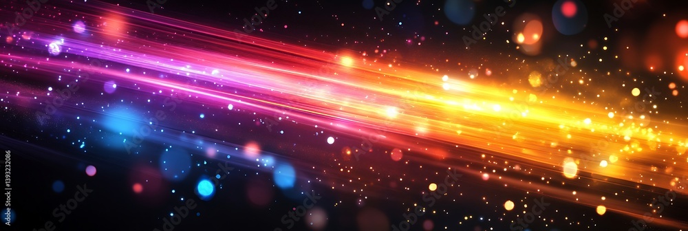 Poster cosmic symphony: a dazzling display of vibrant light streaks and ethereal bokeh create a sense of en