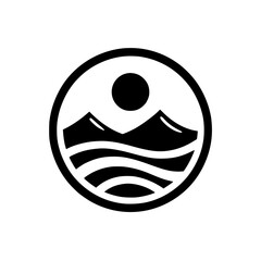 Black & White Mountain and Sun Logo Design