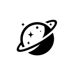 Minimalist Planet Icon with Stars - Monochrome Design