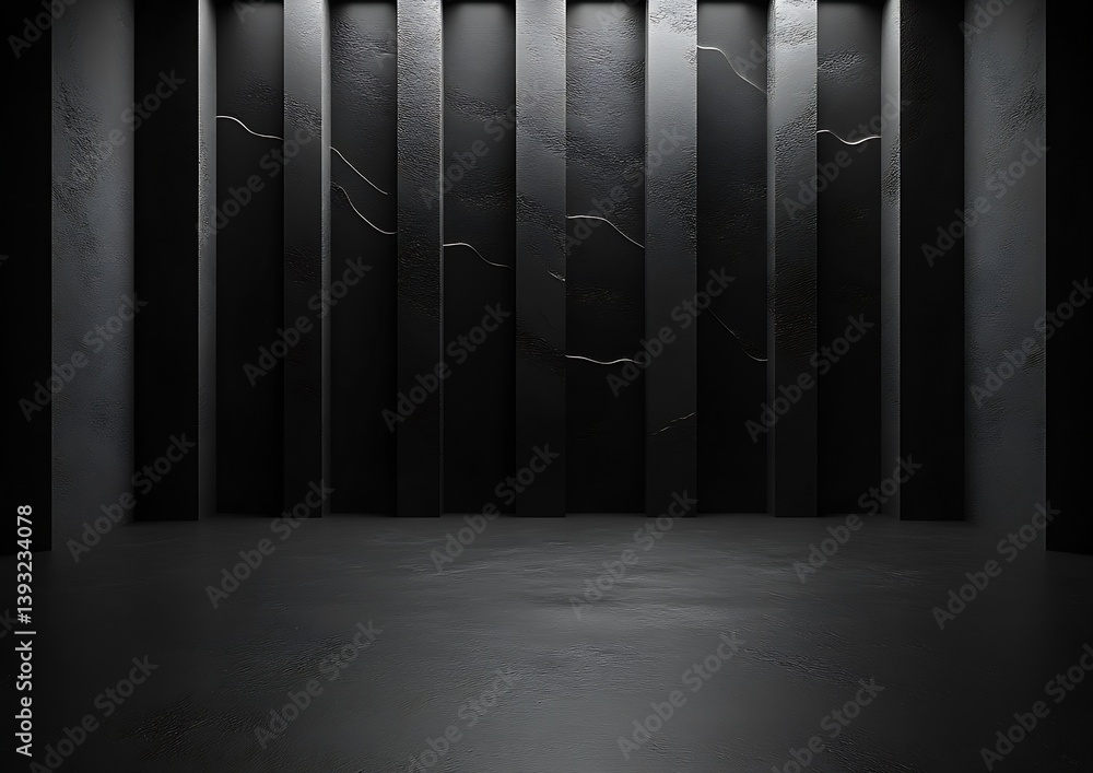 Fototapete minimalist dark gray room with vertical panels and subtle lighting interior architecture photography