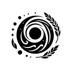 Abstract Black and White Circle Logo with Natural Elements