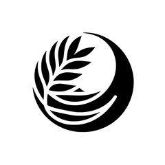 Minimalist Botanical Emblem: Leaf & Crescent in Black and White