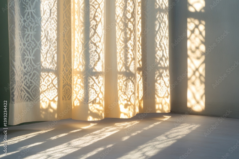 Aufkleber lacy curtains softly filtering sunlight their intricate patterns casting delicate shadows on wall
