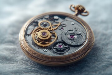 Close-up of an antique pocket watch's intricate mechanism, showcasing its golden gears and delicate design.