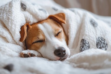 A small dog sleeping peacefully under a soft and warm blanket