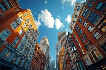 Fototapeta premium Boston Architecture Cityscape Urban Buildings against Blue Sky with Clouds Capturing the Essence of American City : Generative AI