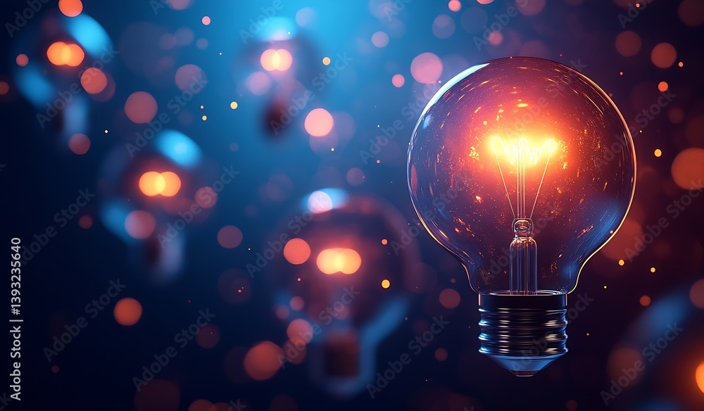 Aufkleber glowing light bulbs on dark background spark idea and innovation creative concept : generative ai
