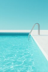 Obraz premium sunlit swimming pool edge with shimmering water and diving board hinting at imminent summer fun minimalistic design