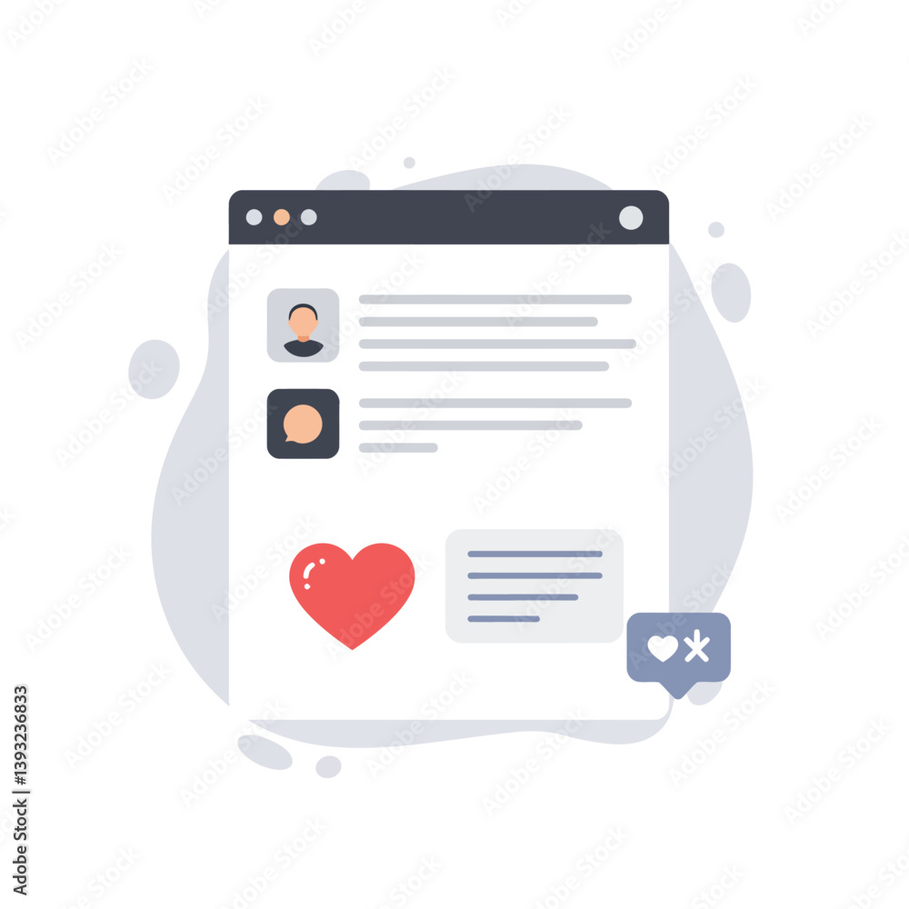 Poster user interface design change featuring comments section in flat vector art