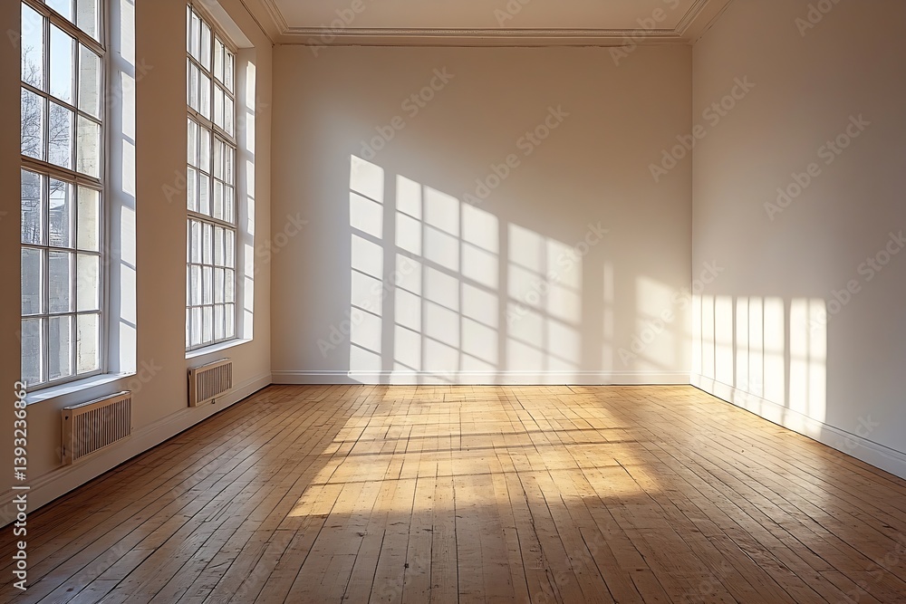 Poster empty room with sunlight streaming through windows real estate interior design : generative ai