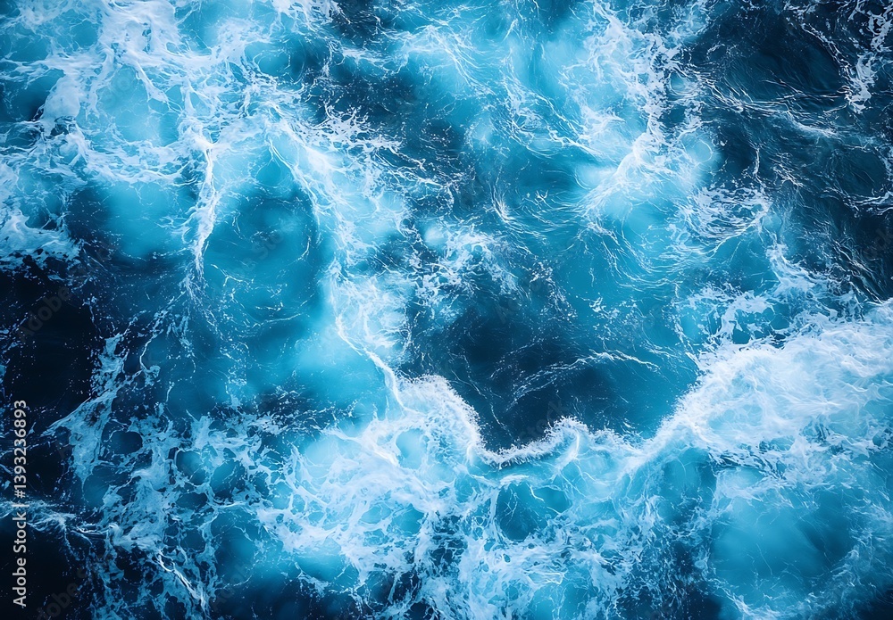 Poster aerial view of deep blue ocean water with white foaming waves natural texture background and abstrac