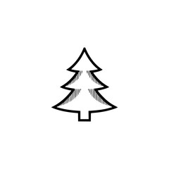 Fototapeta premium Minimalist Christmas Tree Icon, Black Outline, White Background