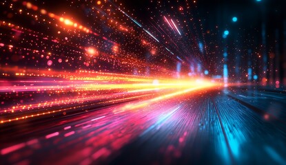 Dynamic motion blur effect with vibrant colors illustrating a neon light speed background : Generative AI