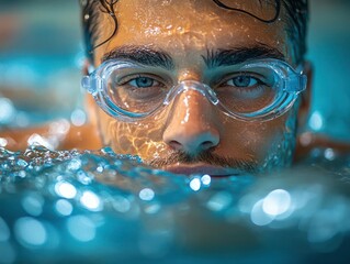 Fototapeta premium Man swimming underwater, close-up