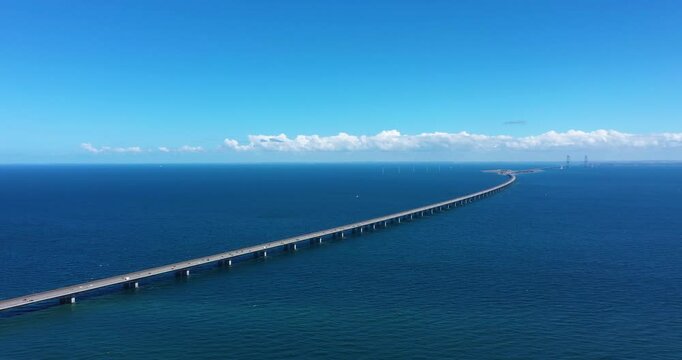 Storeb&aelig;ltsbroen Denmark's Great Belt Bridge between the Danish islands Funen and Zealand. 4K