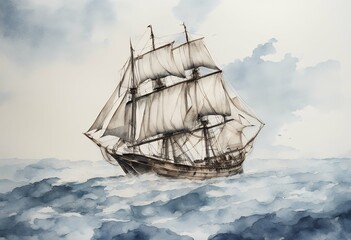 png sailing ship image background watercolor file white isolated drawing waves print composition beach travel sea cruise water fantasy marin wave boat sport yachting icon nature sail hand design art