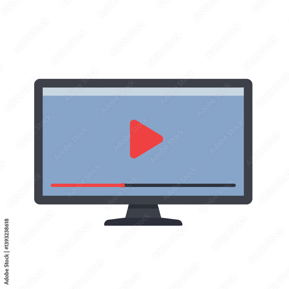 Poster computer monitor with play button in flat design style vector art