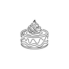 Minimalist Cake Outline Icon, Black Line Art Design