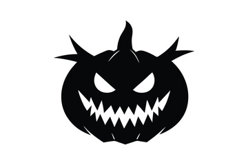 Silhouette art drawing of a creepy jack-o'-lantern with jagged teeth and evil eyes.eps