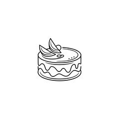 Minimalist Cake Illustration: Black Outline, Elegant Dessert, White Background