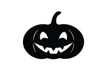 Silhouette art drawing of a pumpkin lantern with a crooked smile and wide eyes.eps