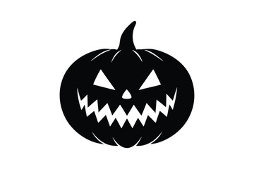 Silhouette art drawing of a scary Halloween pumpkin with sharp fangs.eps