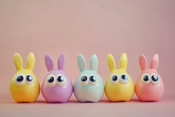 Colorful bunny figures arranged in a line