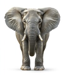 Fototapeta premium Majestic African Elephant Portrait on White Background Showcasing Strength Texture and the Essence of Wildlife Conservation : Generative AI