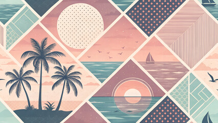 Geometric Tropical Seascape summer Pattern / Fabric Design