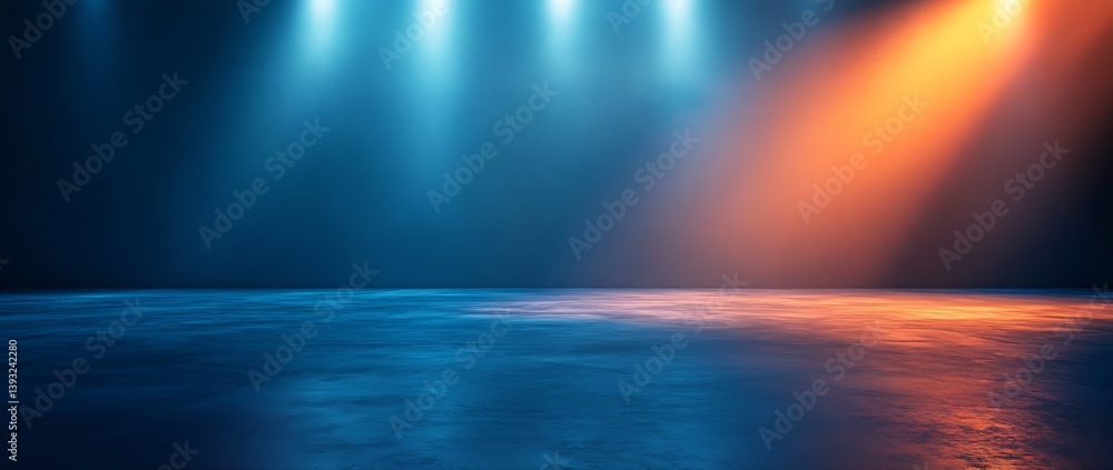 Poster abstract light and shadow on a blue wall minimalist background stage lighting spotlight dramatic lig