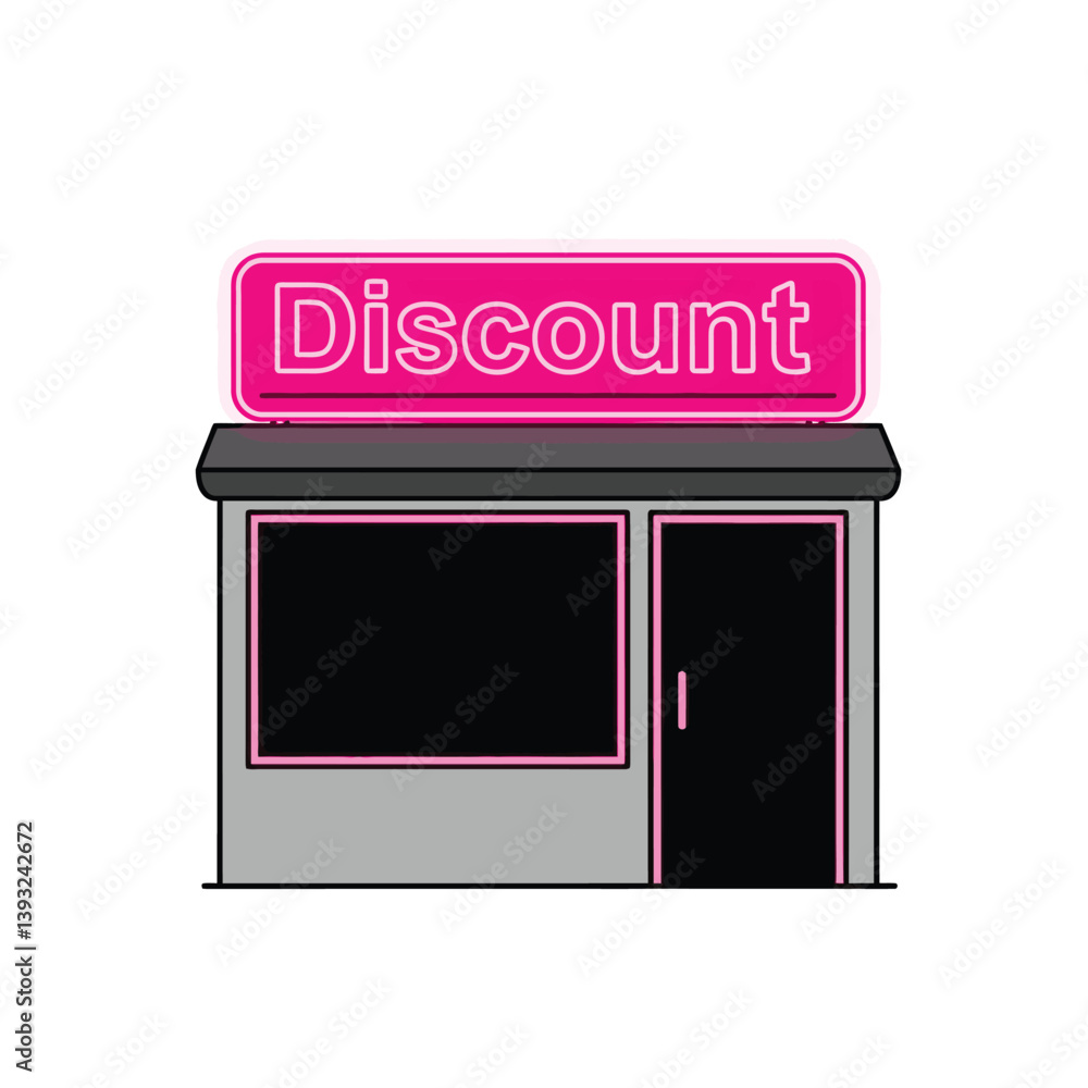 Poster discount store front design in flat style with neon colors and modern elements vector art