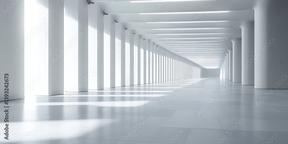 Poster minimalist white corridor with pillars long perspective view modern architecture interior design abs