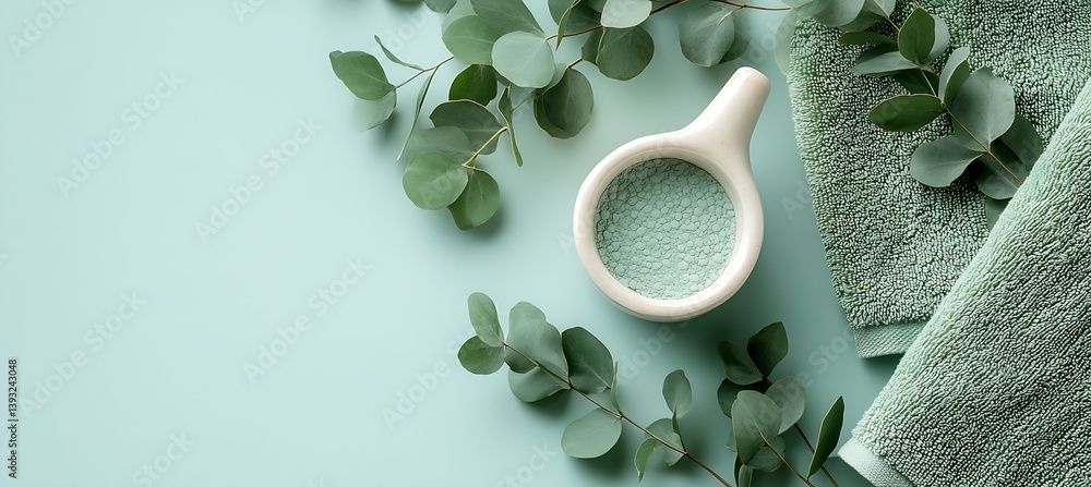 Poster modern spa composition featuring eucalyptus leaves and natural spa elements with serenity : generati