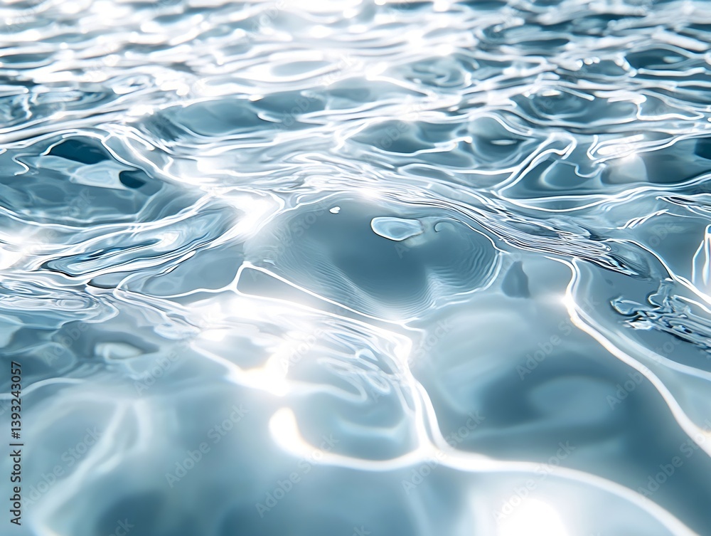 Poster Close Up Abstract of Sparkling Water Surface With Light Play Texture Purity Motion and Reflection : Generative AI