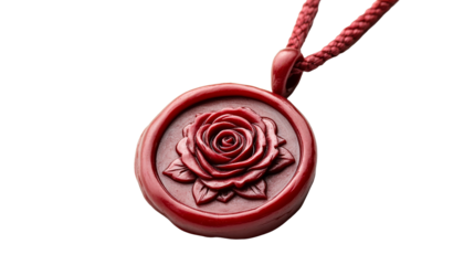 Red rose wax seal pendant, romantic necklace jewelry, cut out transparent