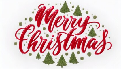 Fototapeta premium Merry Christmas sign. Hand drawn modern brush lettering with Christmas tree icons, white background
