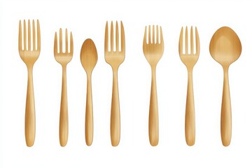 Set of 7 wooden cutlery utensils
