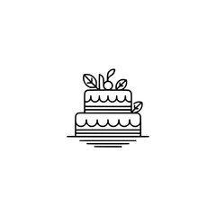 Minimalist Two-Tier Cake Icon with Berries and Leaves