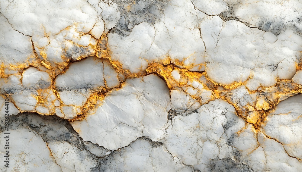 Poster intriguing close up of cracked marble with bright gold and gray patterns : generative ai