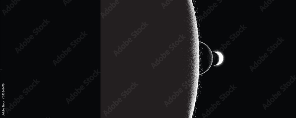 Wall mural star and planet in space. futuristic landscape, with noise texture . night landscape with starry sky