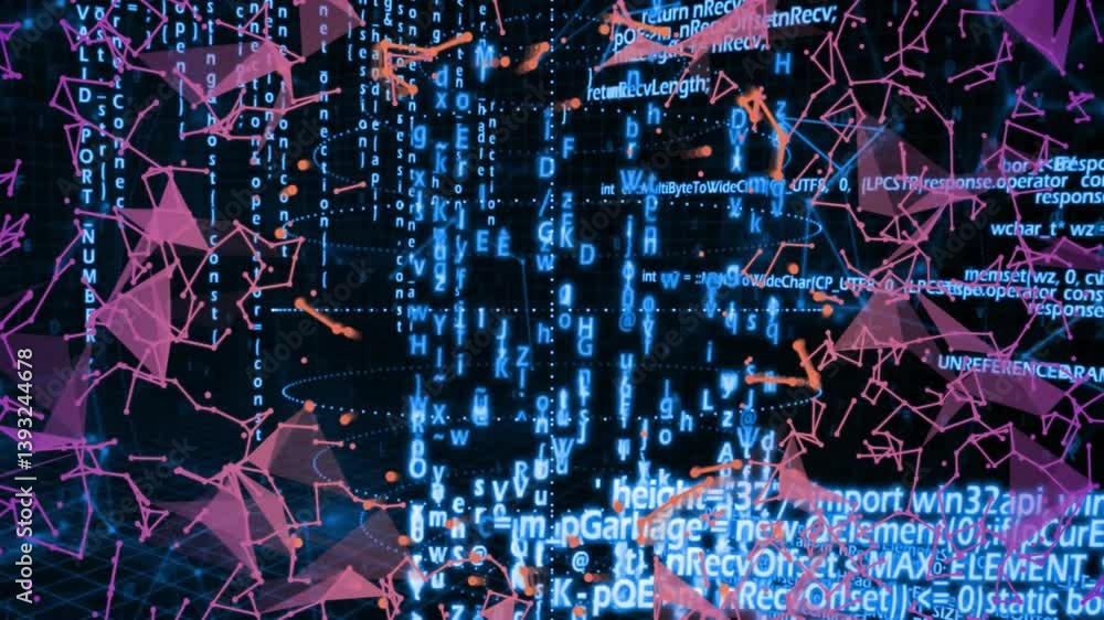 Aufkleber digital code and network connections forming abstract data processing animation