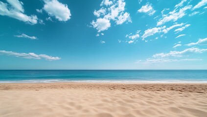 Fototapeta premium Beautiful Beach Scenery with Turquoise Water Blue Sky and White Clouds Serene Coastal Landscape Summer Vacation Backdrop : Generative AI