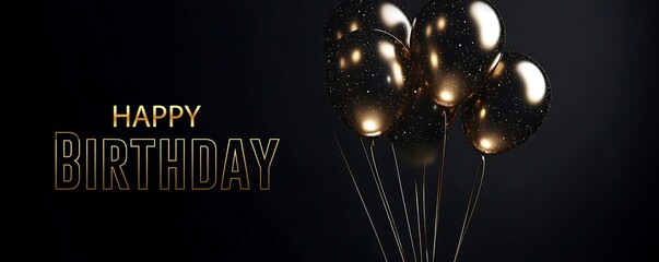 Happy birthday black and gold balloons background for birthday wishes and celebration greetings card image