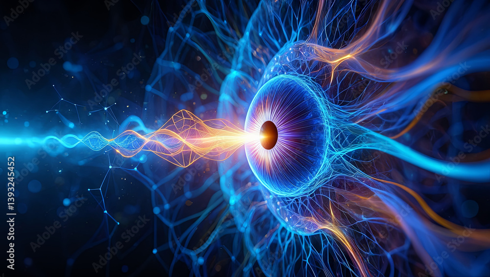Poster this vivid abstract composition showcases a central eye surrounded by dynamic streams of energy and 