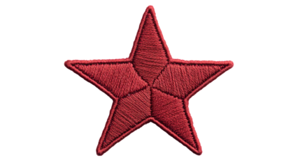 Red embroidered star with isolated background, cut out transparent
