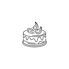 Minimalist Line Art Cake Illustration on White Background