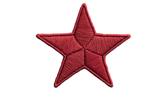 Red embroidered star with isolated background, cut out transparent