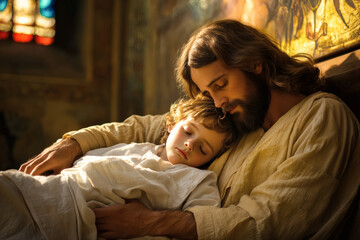 Jesus Christ showing love to a young child